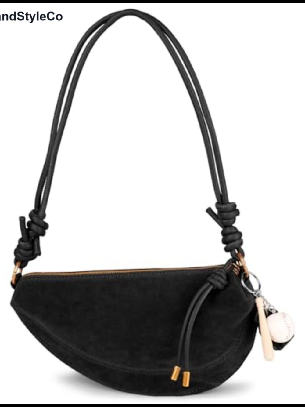 Small Faux Suede Dumpling Crossbody Hobo Bag with Baseball Charms